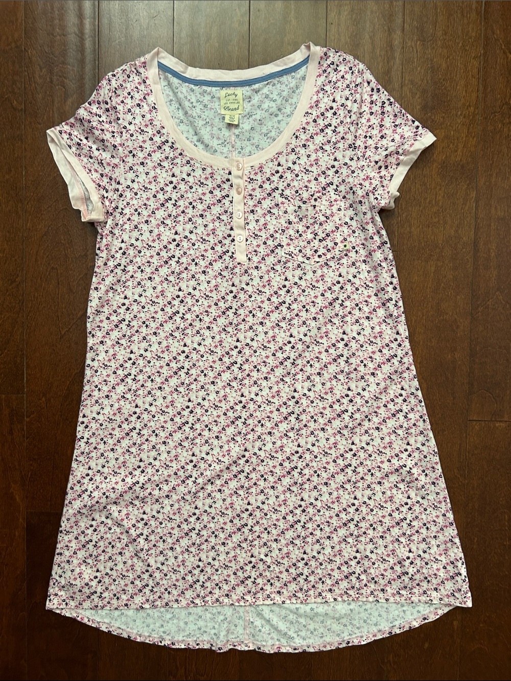 Lucky Brand Pink Floral Short-Sleeve Nightgown, Size Medium